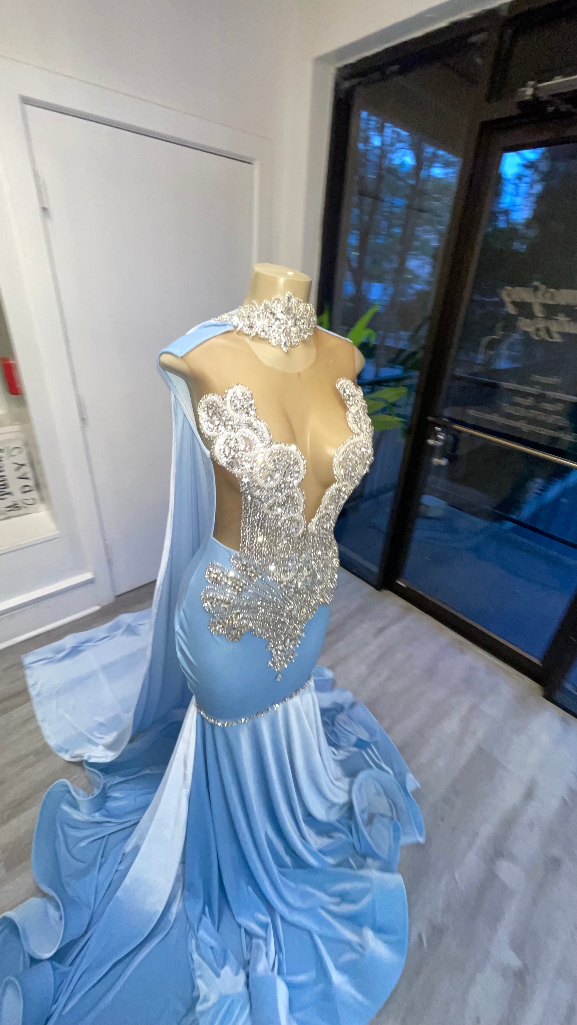 azure prom dresses Prom Criss Cross Back Dress Mermaid Spaghetti Straps Blue Satin Long Prom Dress With Criss Cross Back Azure